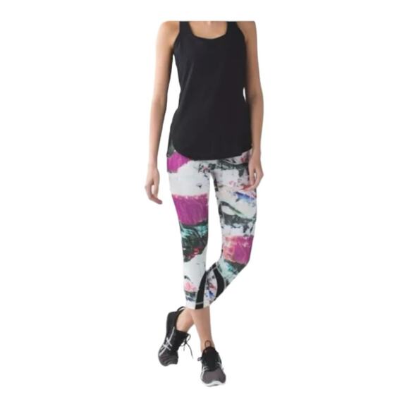 Lululemon size 8 Run inspire crop II leggings luxtreme white pink splatter mesh - Picture 13 of 13